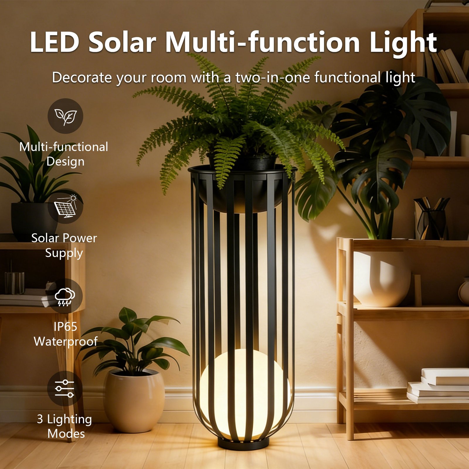38" Tall Outdoor Plant Stand for Patio, LED Light and Remote Control - 图片 2
