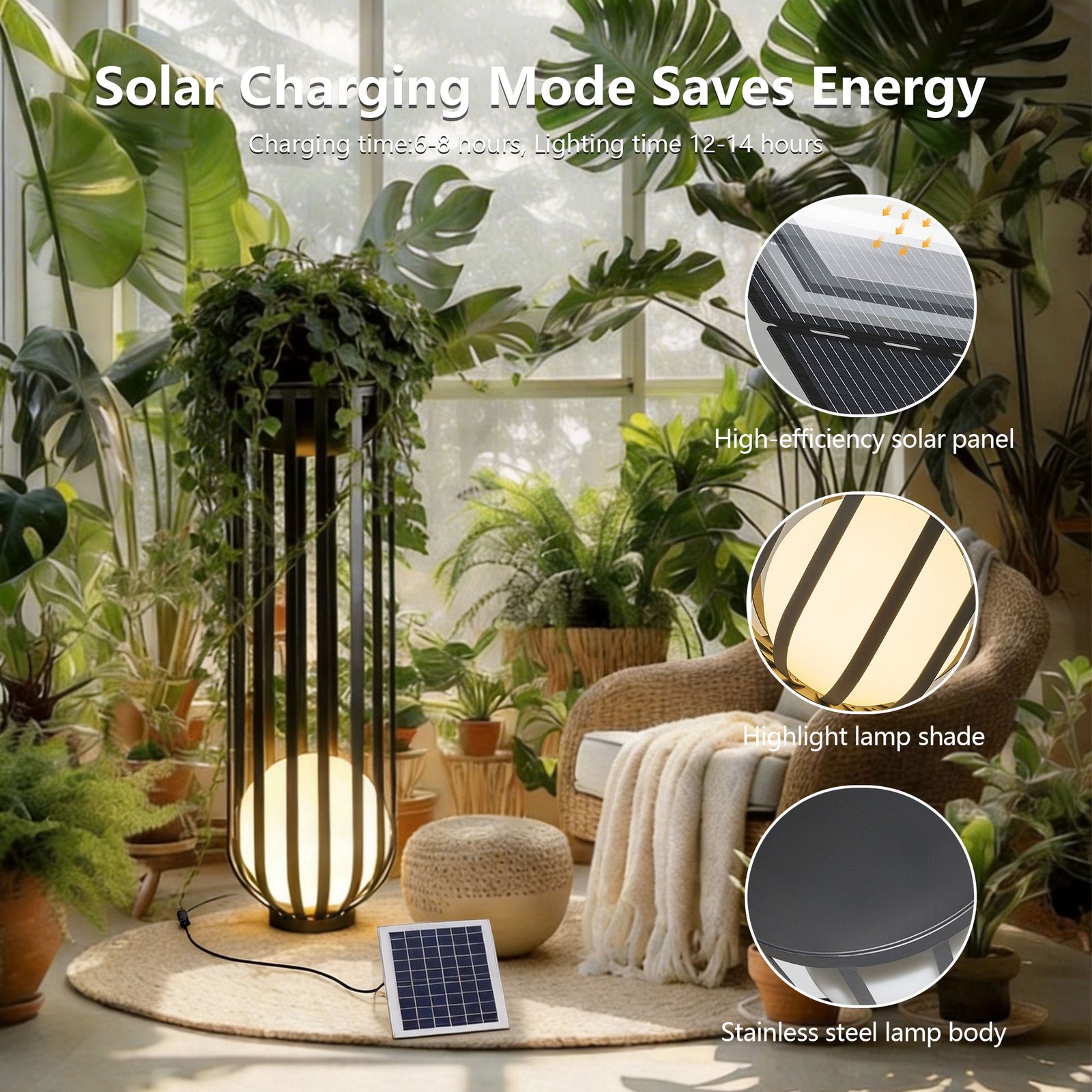 38" Tall Outdoor Plant Stand for Patio, LED Light and Remote Control - 图片 4