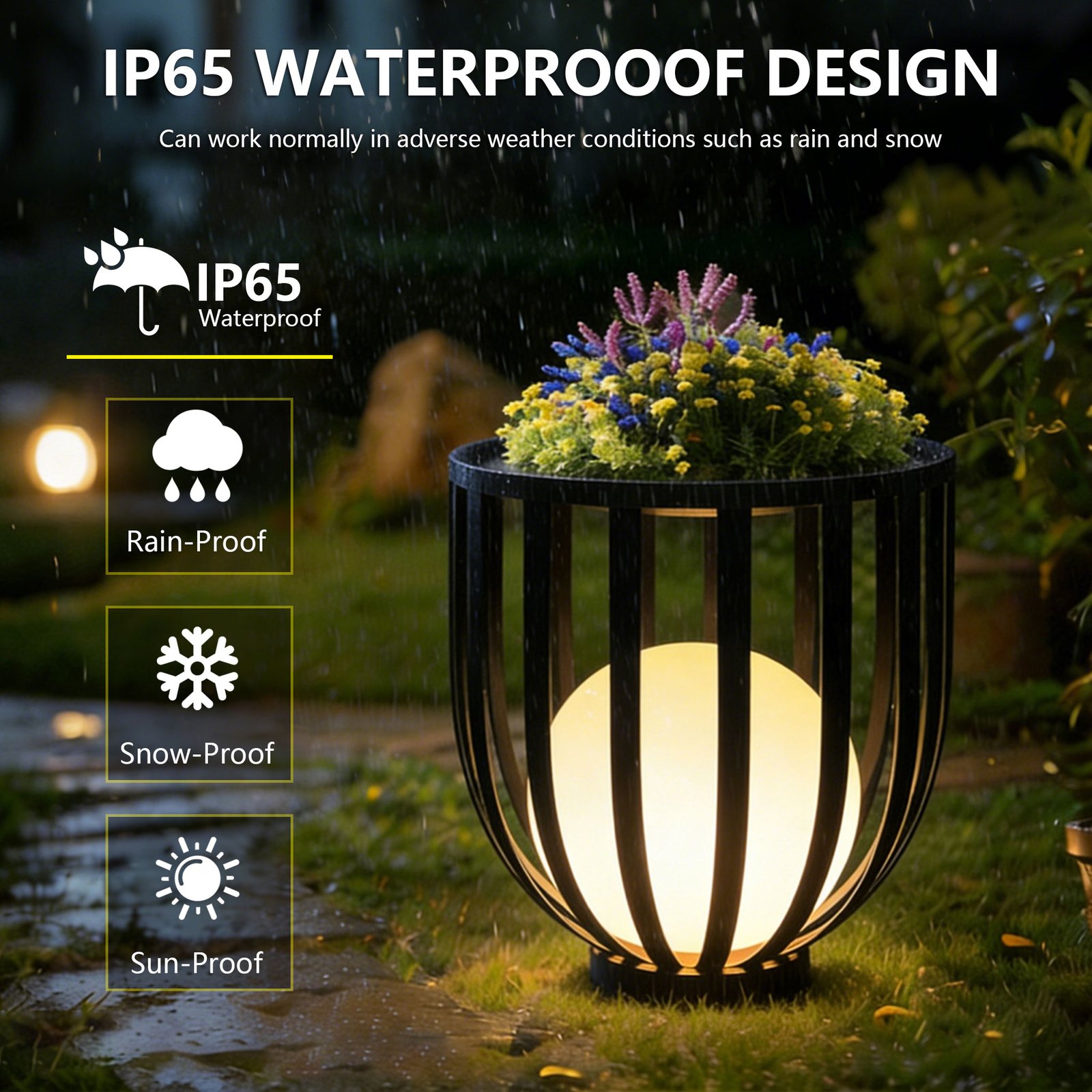 Outdoor Solar Patio Side Table, 20" Black Round Table Made of Metal - 图片 4