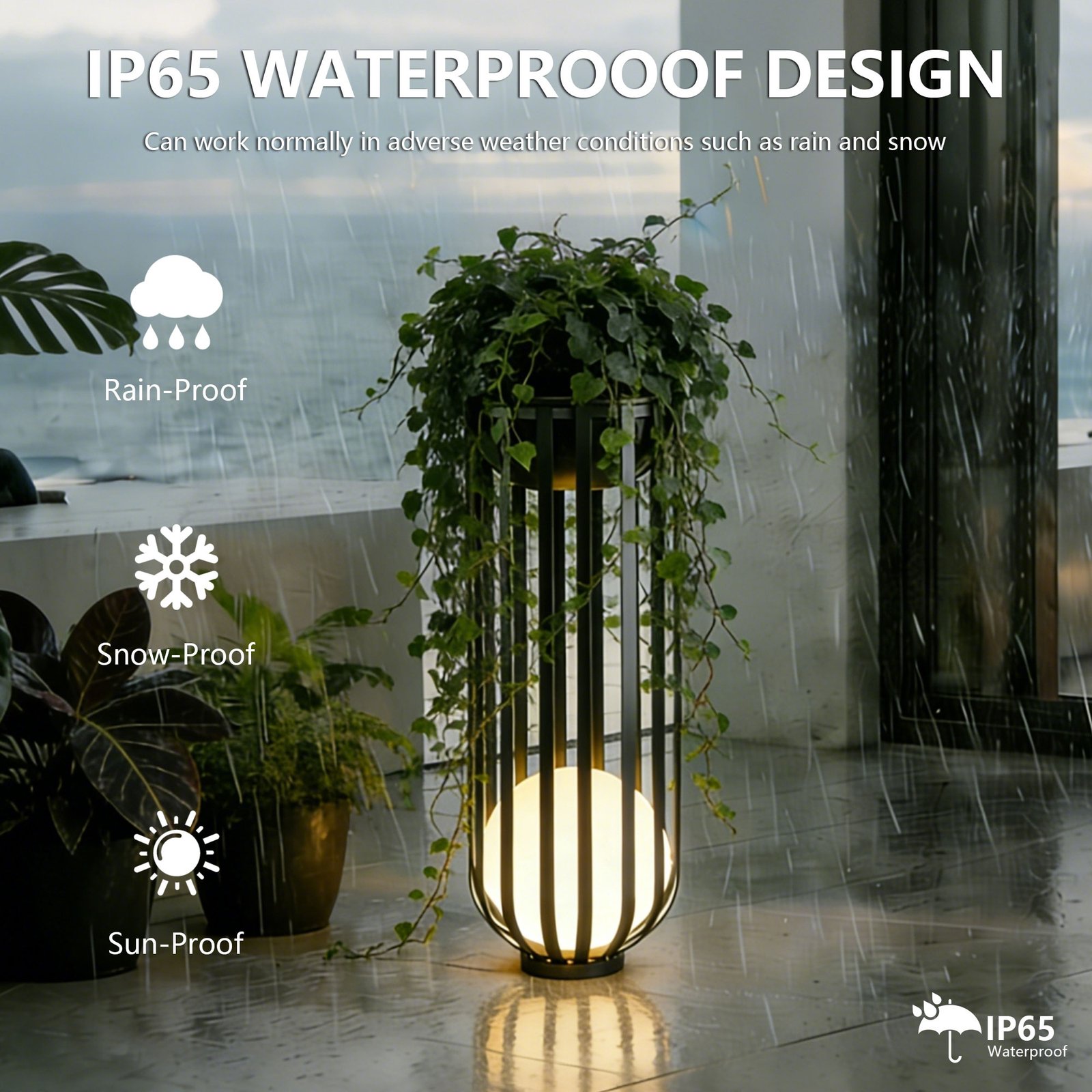 38" Tall Outdoor Plant Stand for Patio, LED Light and Remote Control - 图片 5