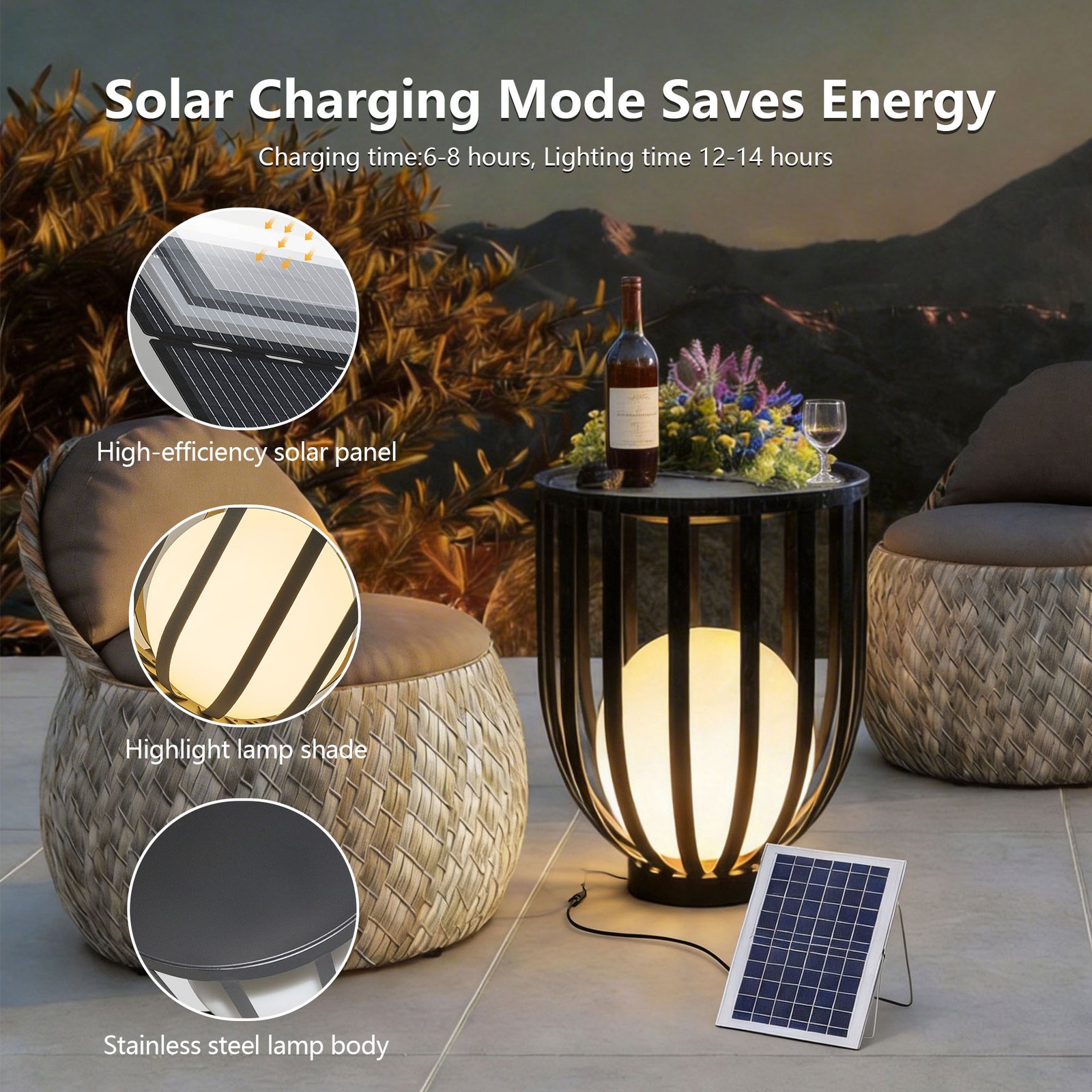 22" Solar Outdoor Side Table, Round LED Metal Patio Table - 图片 6