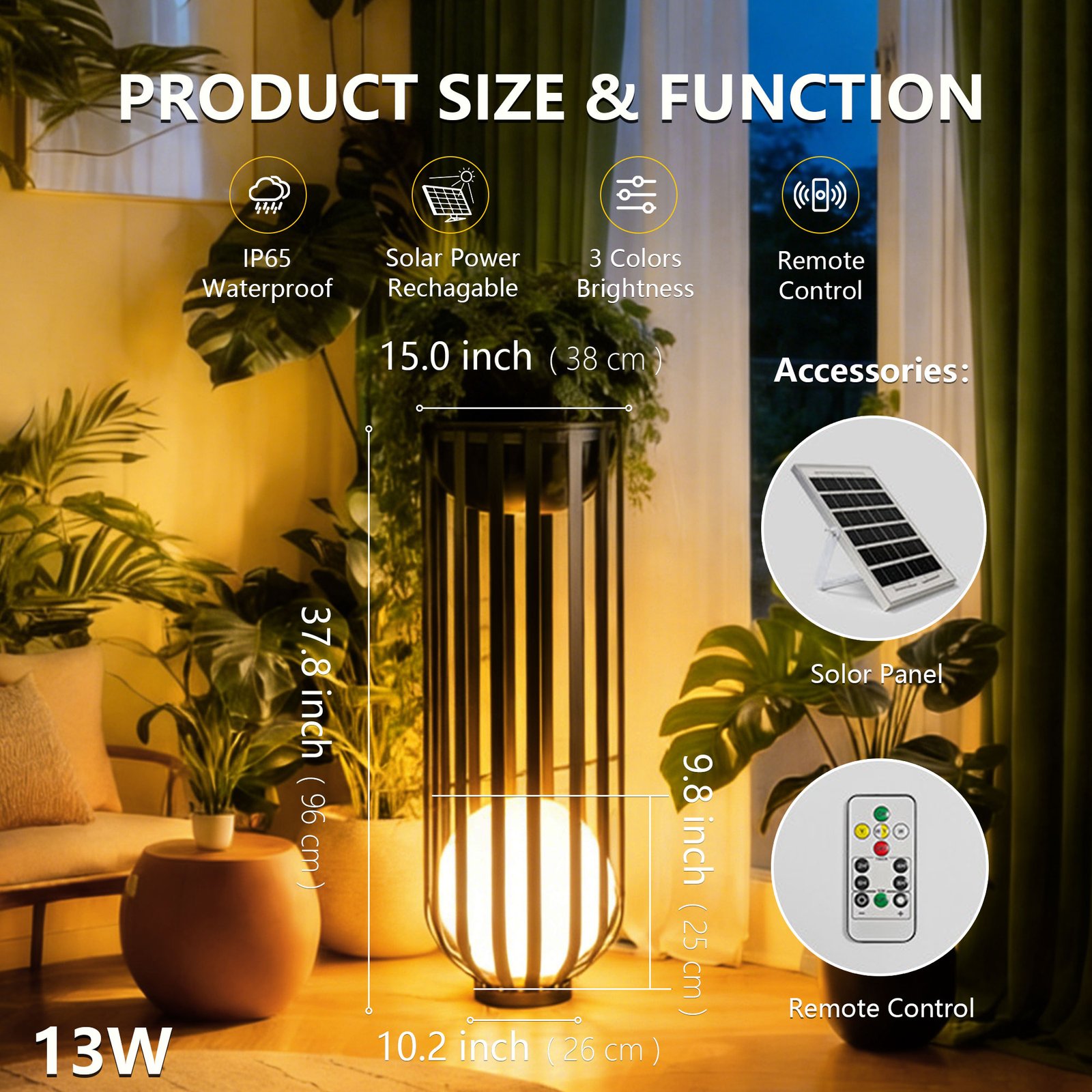38" Tall Outdoor Plant Stand for Patio, LED Light and Remote Control - 图片 6