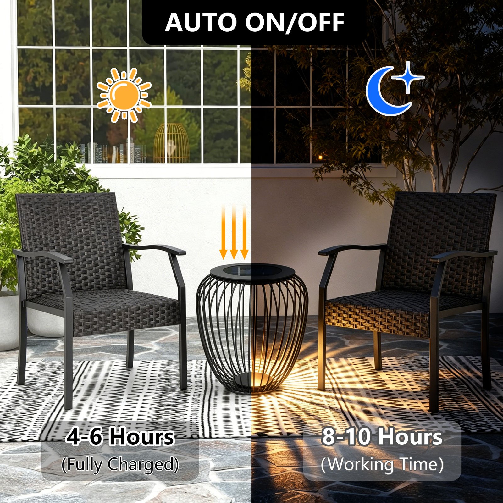 18" Outdoor Solar Side Table, Black Metal Material with Remote - 图片 6