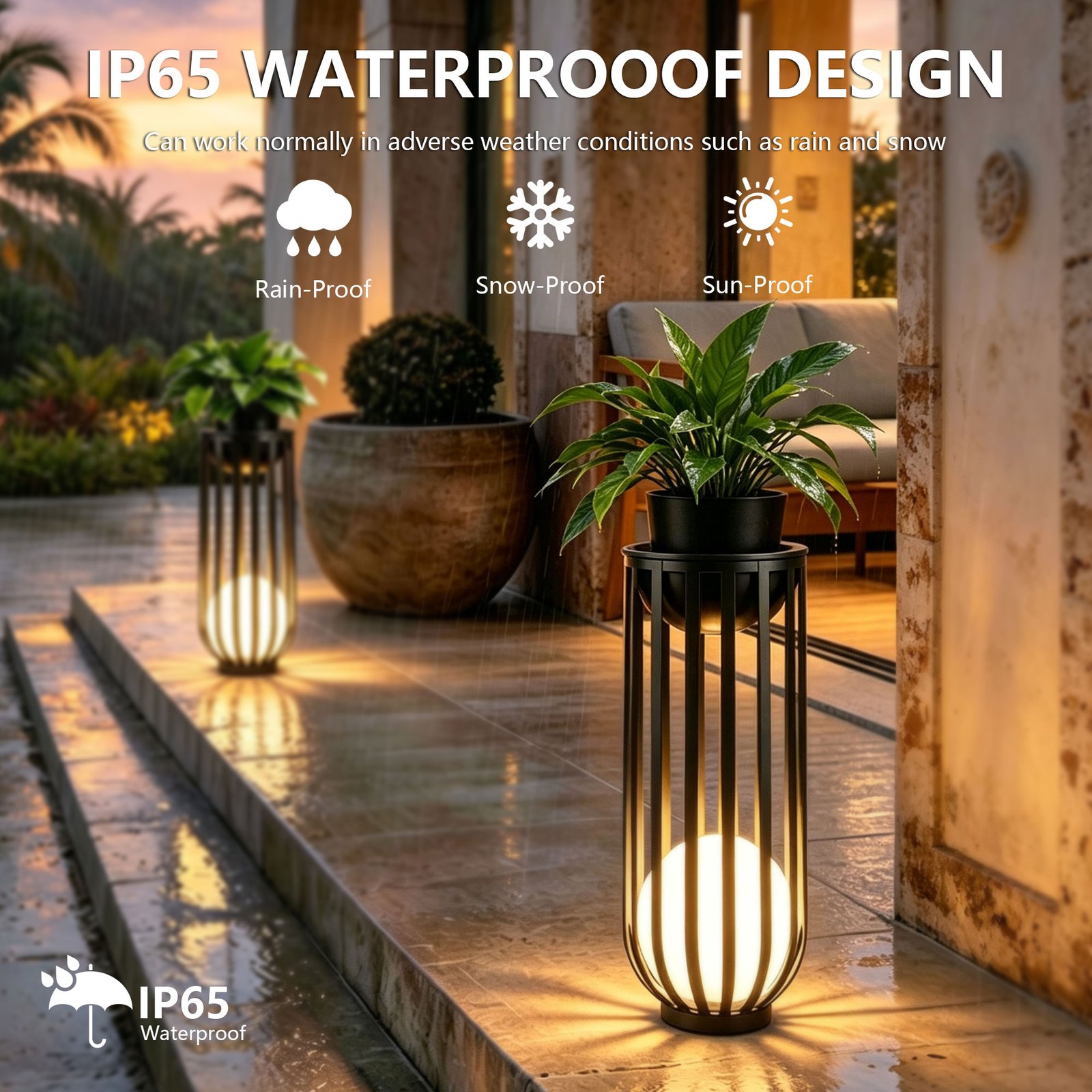 26 Inch Solar Outdoor Plant Stand, Black Metal Material and Remote Control - 图片 6