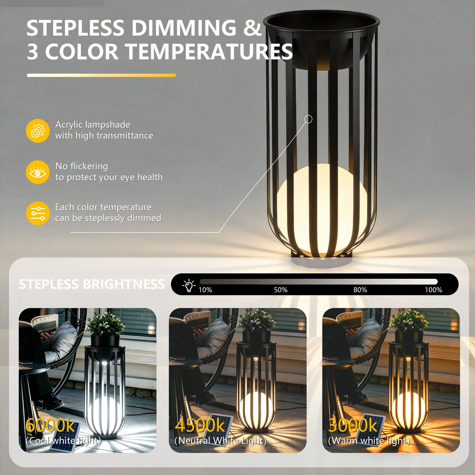 26 Inch Solar Outdoor Plant Stand, Black Metal Material and Remote Control - 图片 7