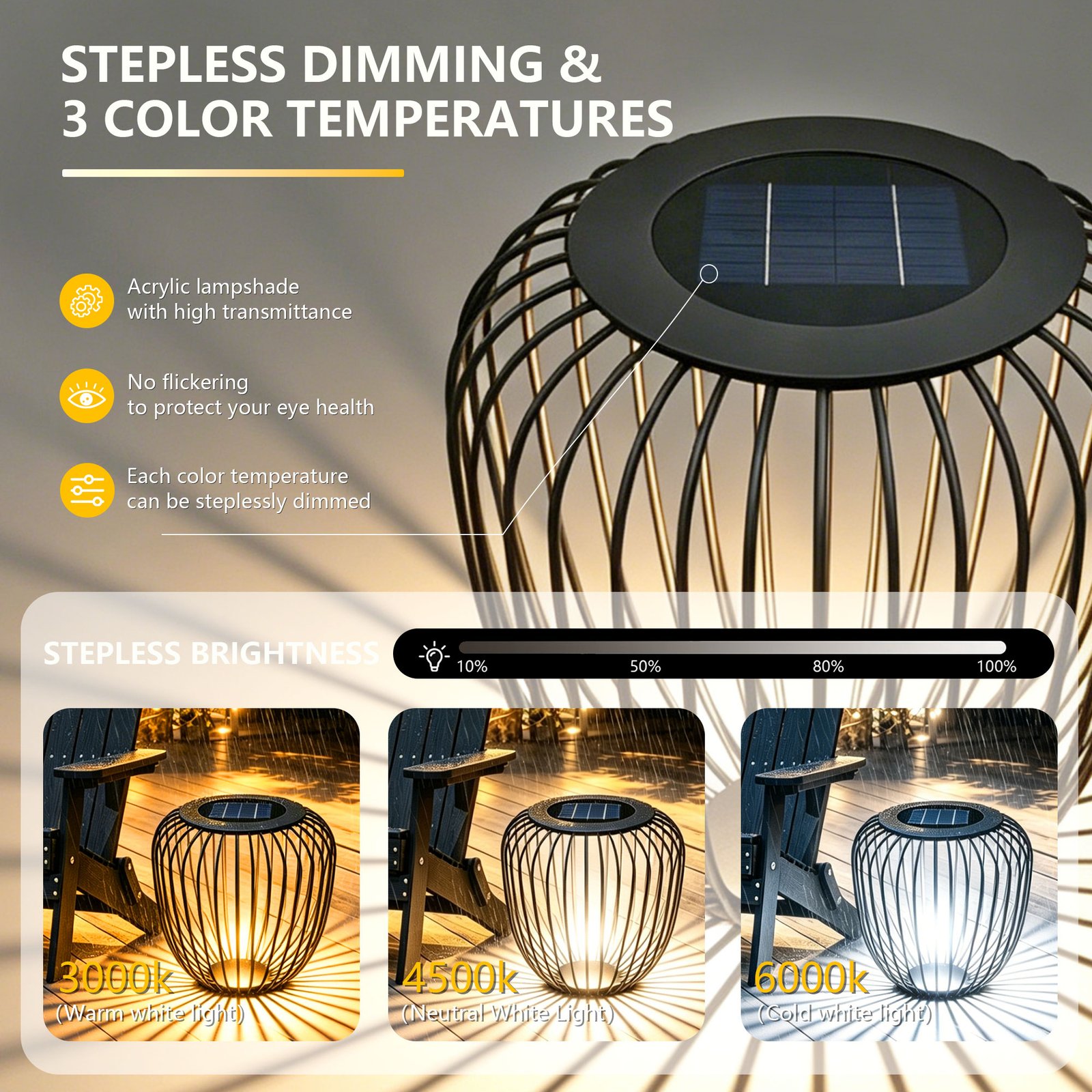 18" Outdoor Solar Side Table, Black Metal Material with Remote - 图片 7