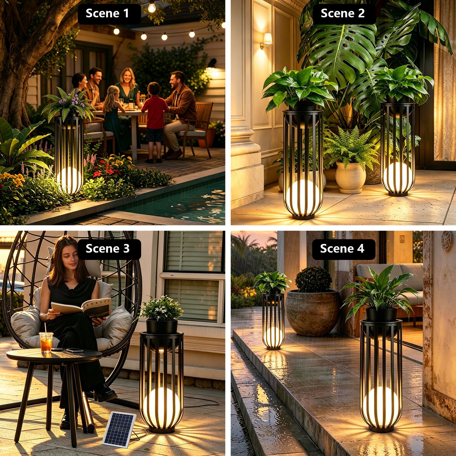 26 Inch Solar Outdoor Plant Stand, Black Metal Material and Remote Control - 图片 8