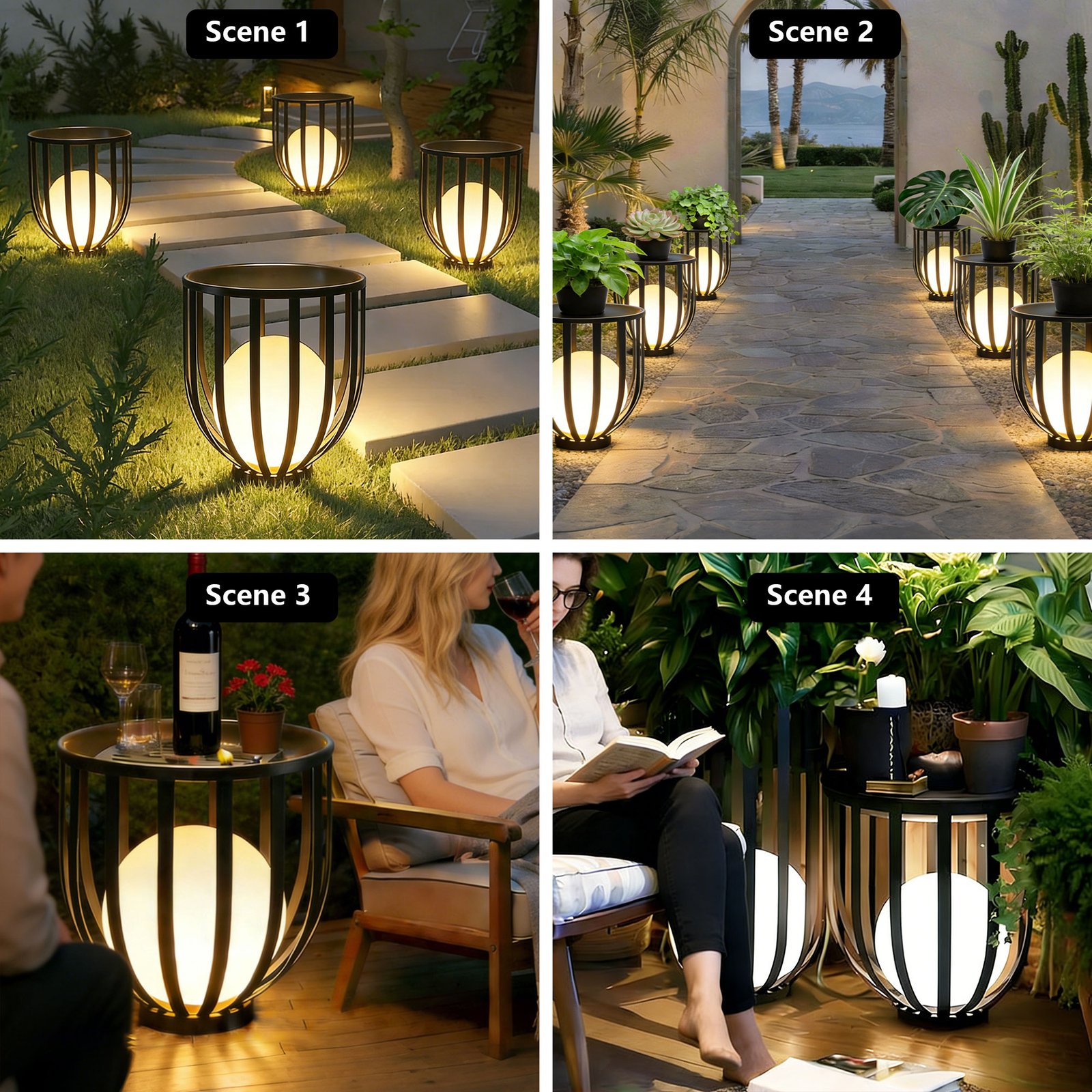 22" Solar Outdoor Side Table, Round LED Metal Patio Table - 图片 8