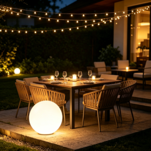 20" Outdoor LED Ball Light, IP44 Rechargeable Globe Lamp with Remote