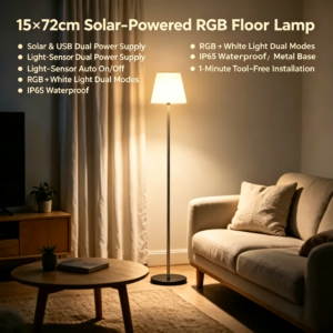 Outdoor Solar Floor Lamp, IP44 Water Resistance and RGB Light